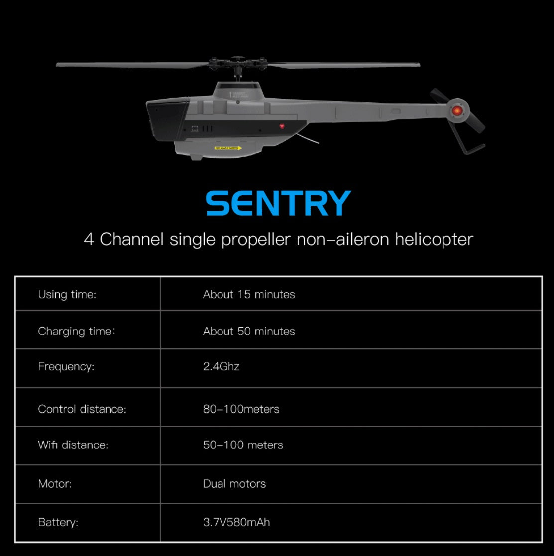 C128 Sentry 4 channel Flybarless RC Helicopter with 1080P Helicopter Smartfly