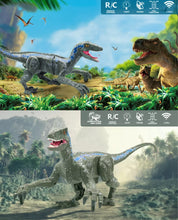 Load image into Gallery viewer, 2.4G RC Walking Dinosaur Blue Raptor / Tyrannosaur Remote Control Jurassic Dinosaur