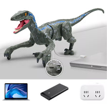 Load image into Gallery viewer, 2.4G RC Walking Dinosaur Blue Raptor / Tyrannosaur Remote Control Jurassic Dinosaur
