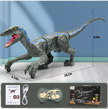 Load image into Gallery viewer, 2.4G RC Walking Dinosaur Blue Raptor / Tyrannosaur Remote Control Jurassic Dinosaur