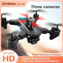 Load image into Gallery viewer, KY605S RC Drone 8K Professional With Three Camera Wide Angle Optical Flow Localization Four-way Obstacle Avoidance Drone (Only Black Yellow color)