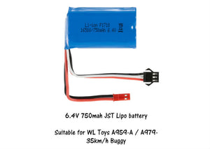 Lipo 6.4V 750mah Li-ion Battery red JST & black connector A959-A, A979 35km R34