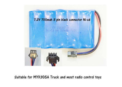 Ni-Cd 7.2V 700mah battery 3 pin black connector N2